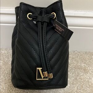 Victoria's Secret Mini Black and Gold Quilted Backpack